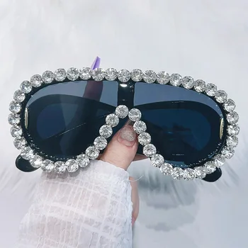 Y2K Blue Silver Mirror Shades - Luxury Crystal Punk Sunglasses
