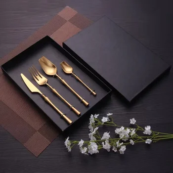 Forged Handle Luxury High Quality 18/10 Stainless Steel Flatware Set Royal Cutlery Brass Wedding Rentals Sustainable Feature