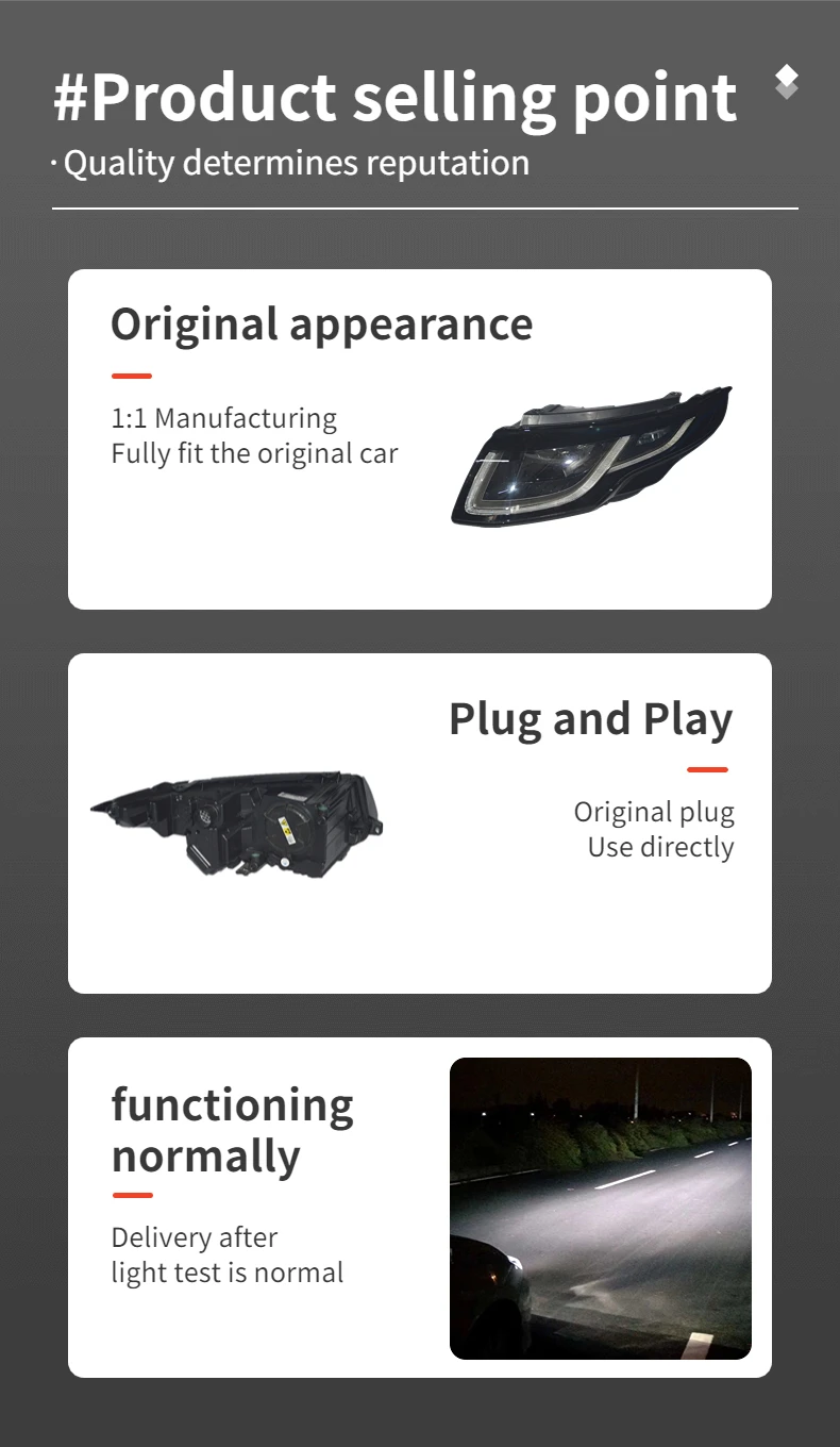 High Quality Range R Over Evoque Full Led Headlight Assembly For 2016