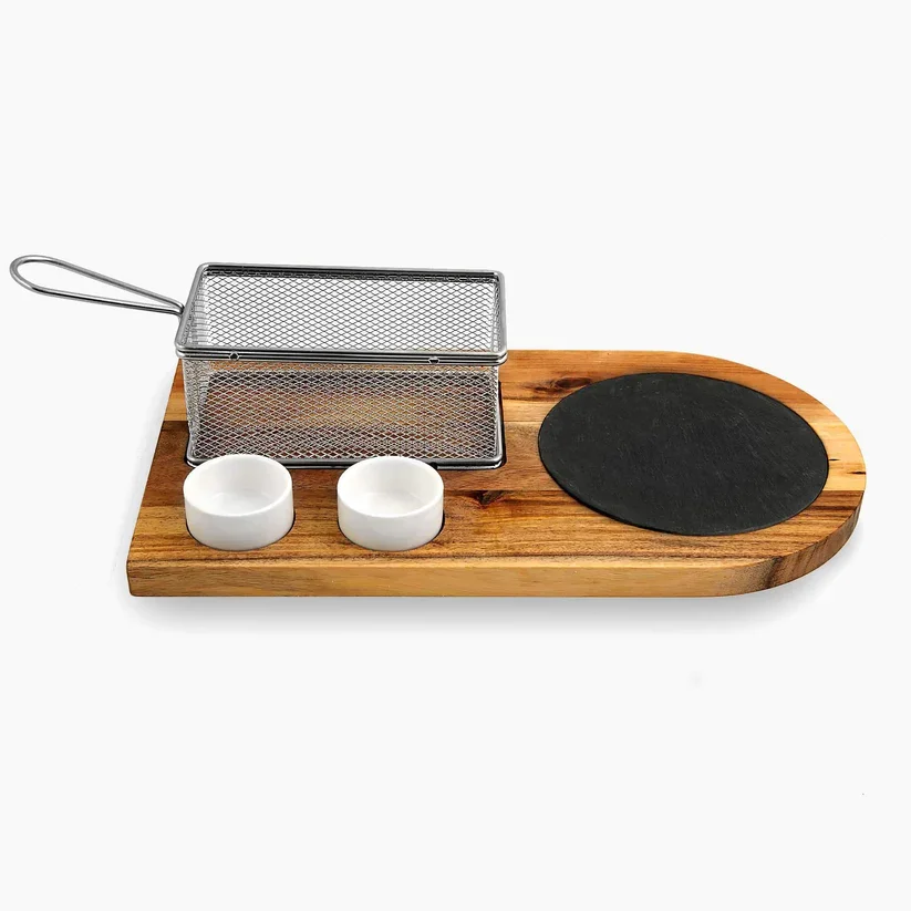 Burger Board Set Wooden Burger Plates Platter Lovers Customized Steak Plate Burger coaster BBQ Serving Board With Handle