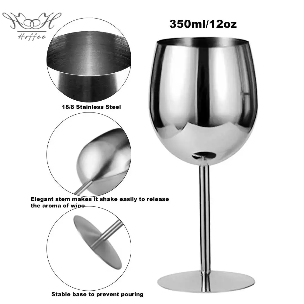 Factory Custom Logo 350ml Drinking Wine Cup Reusable Stemmed Bar Champagne Stainless Steel Unbreakable Red Wine Glass Goblet Mug