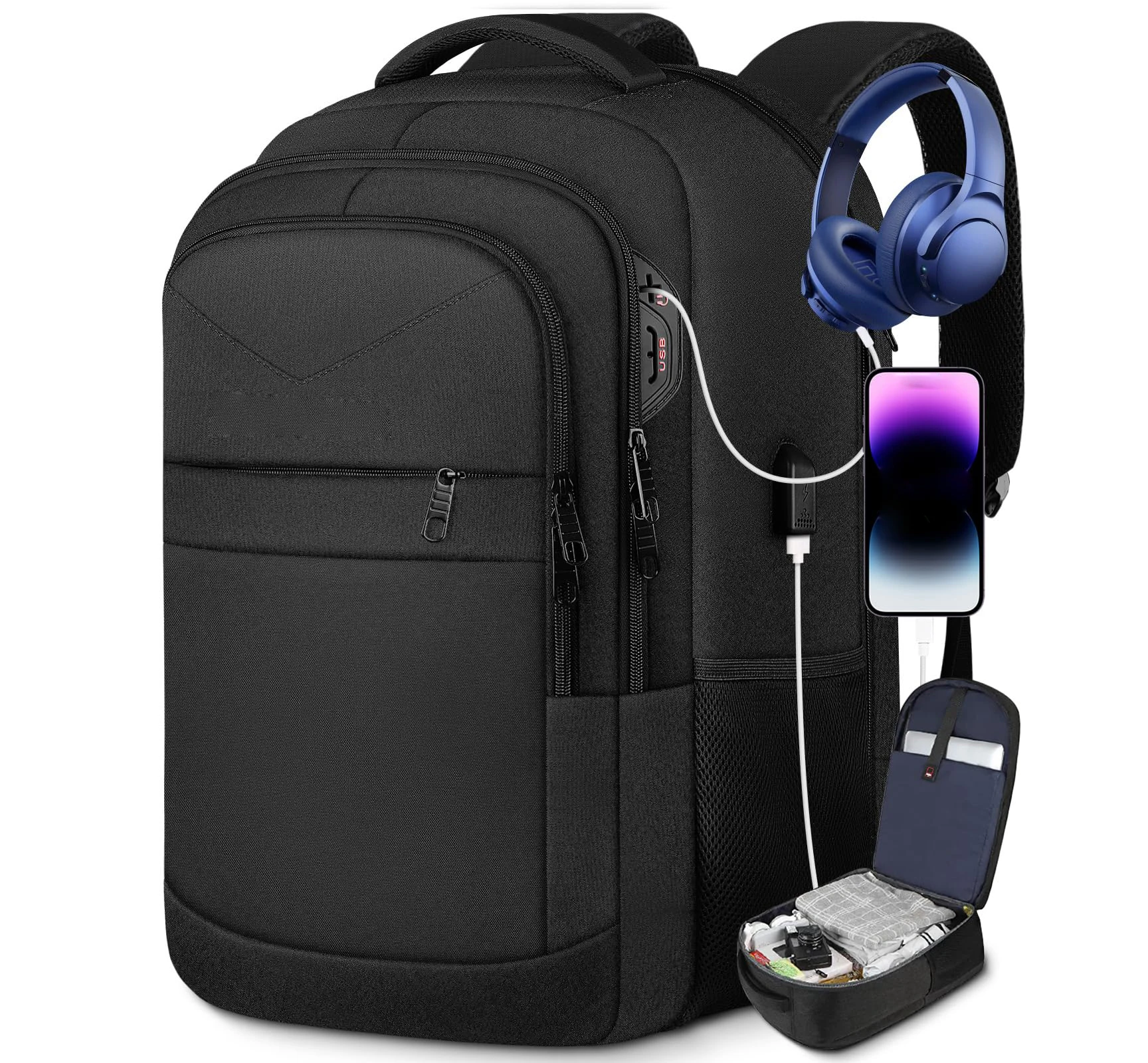Large Travel Laptop Backpack For Women & Men – 17.3" TSA-Friendly USB Charging Backpack (Light Pink) - View #8