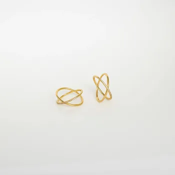 RFJEWEL Classic Simple Sterling Silver Zircon Bilayer Cross Circular Gold Plated Finger Accessories Ring