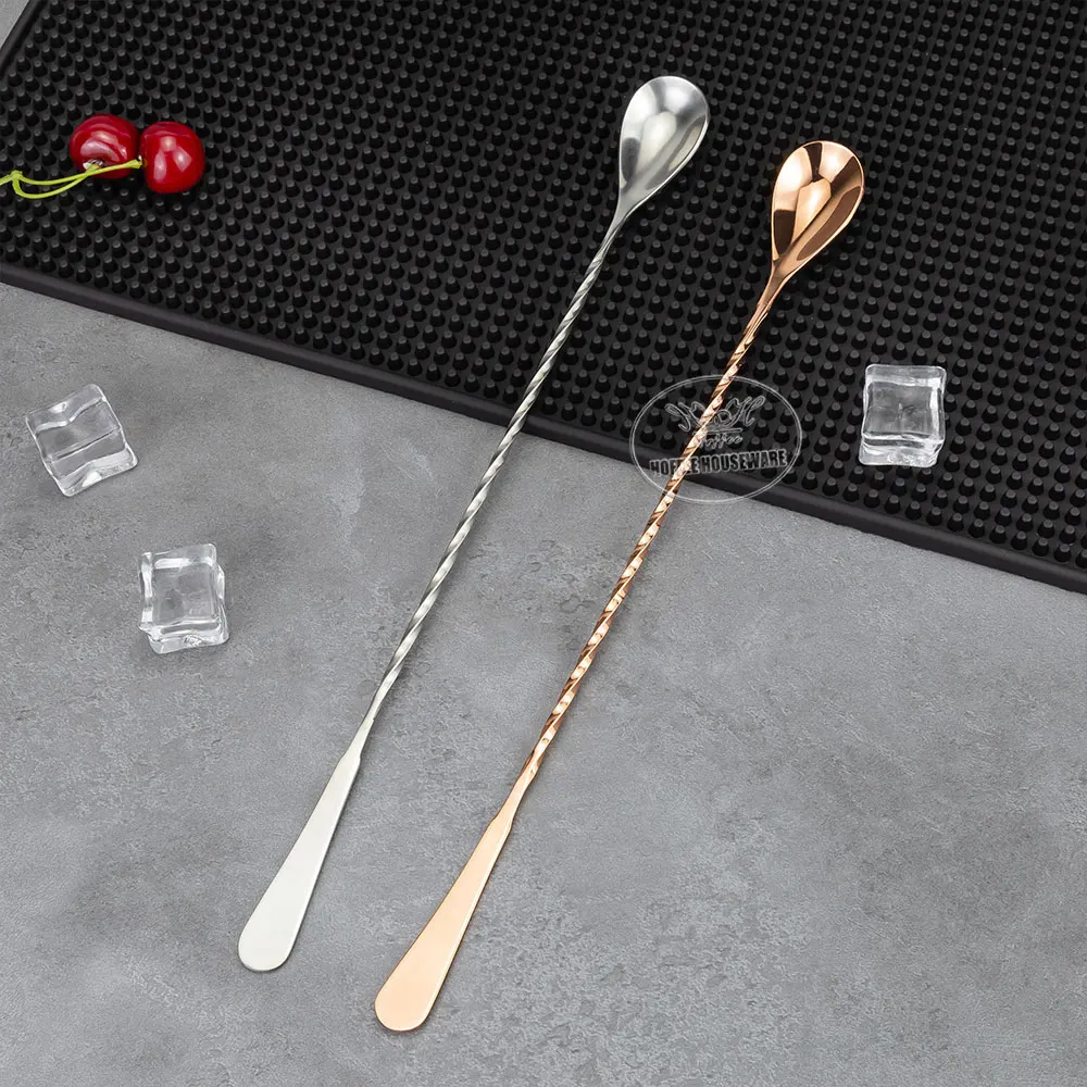 Custom Factory OEM 30 40 50cm Stainless Steel Cocktail Wine Mixing Spoon Long for Ice Cubes Mixer Teardrop Twisted Bar Spoons