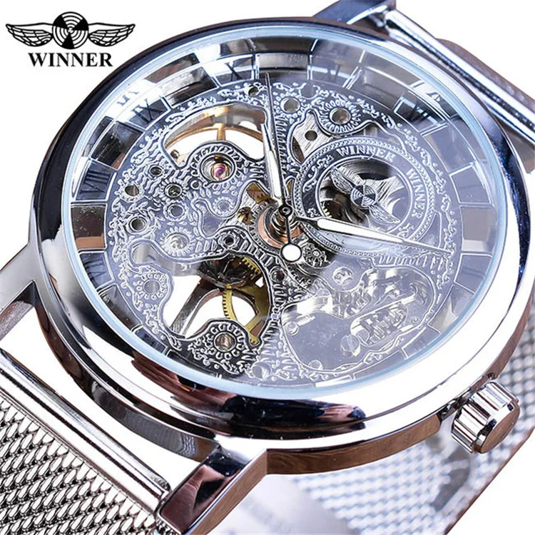 WINNER GMT1111 Manual Mechanical Watch for Women Luxury Ladies Watches 2021 Casual Wristwatch Top Brand Mesh Strap Skeleton