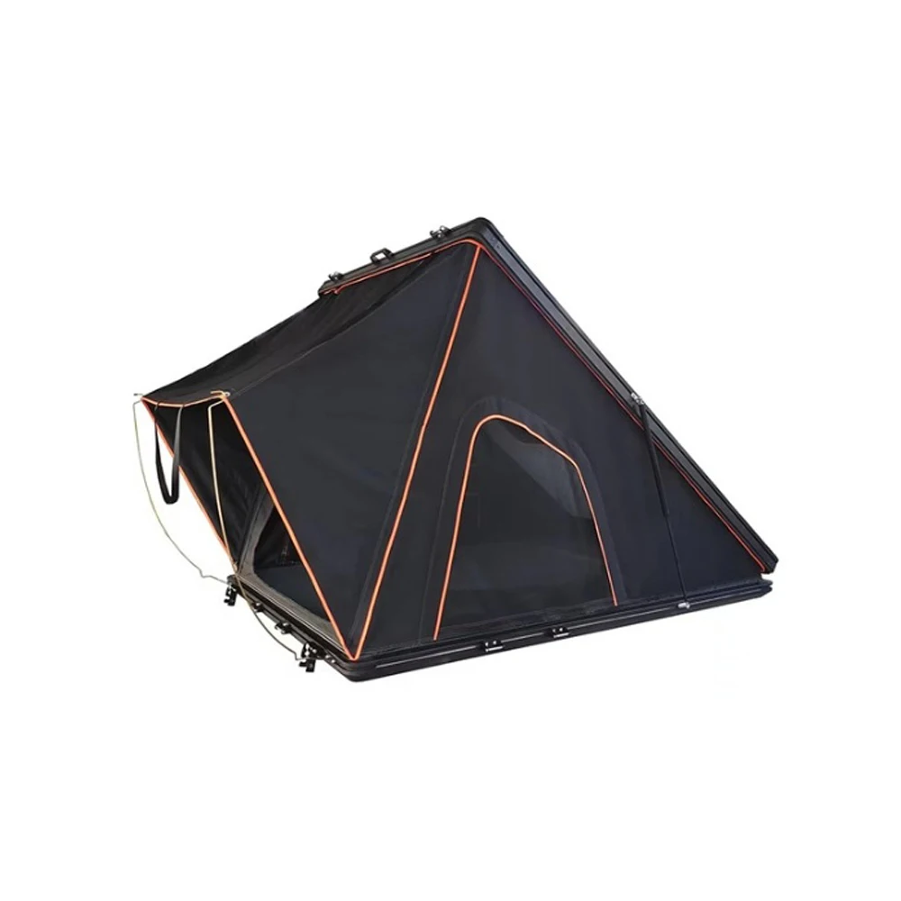 Camping Triangle Car Rooftop Tent Hard Clamshell Black Gray Aluminum 4 Person Hard Shell Roof Top Tent  