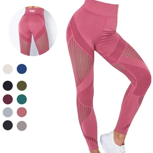 Wholesales Quick Dry Striped Hollow Out Gym Running Sports Leggings Womens Sports Leggings