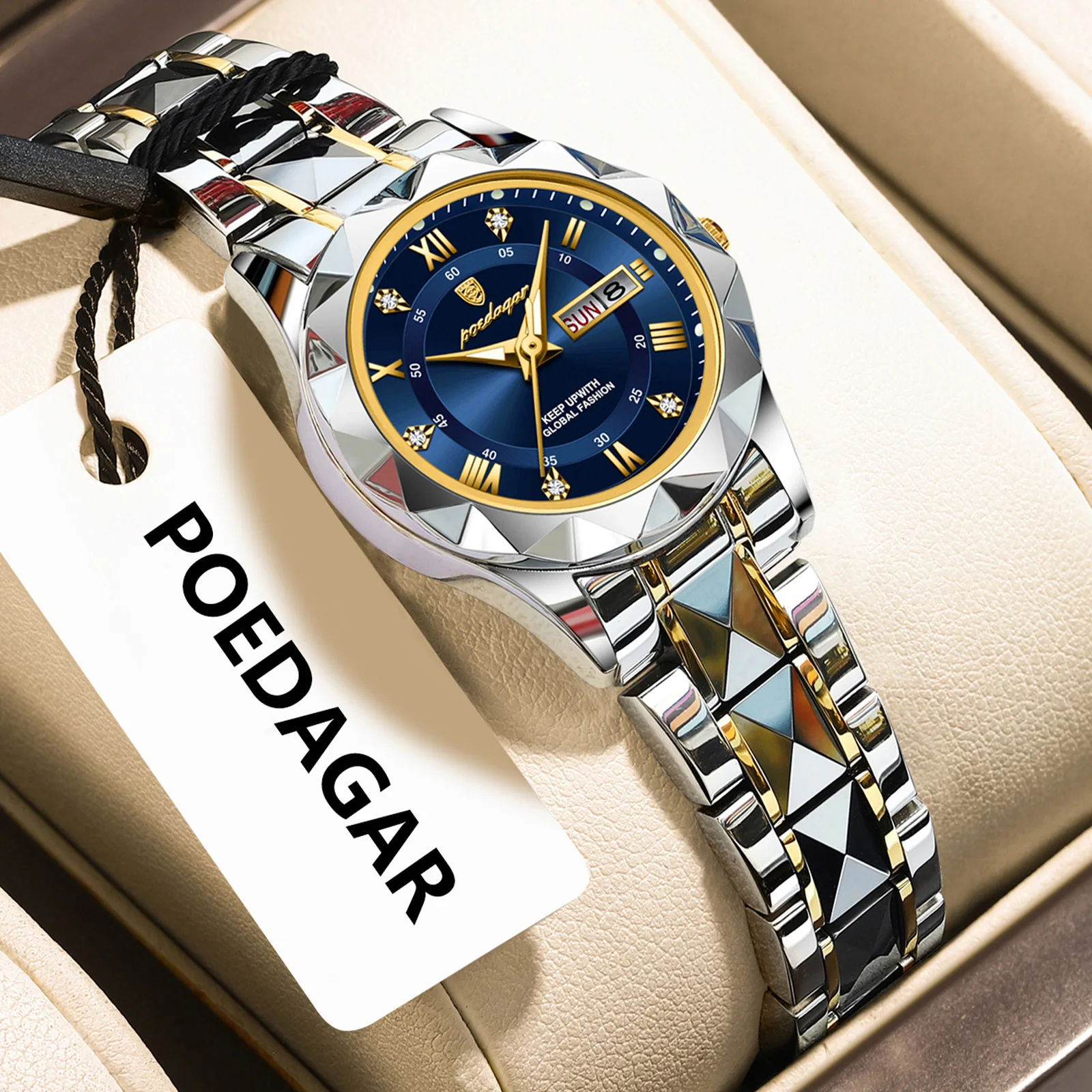 Unisex Stainless Steel Waterproof Quartz Watch with Diamond Accents POEDAGAR 366 Ladies Casual Watch – Waterproof Quartz with  main image 3
