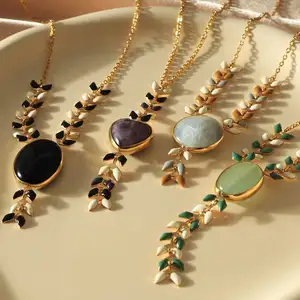 Autumn Series New Design Necklace With Stone Charm Pendant Warm Jewelry Link Chain Colliers for Women Gift Clothing Matching