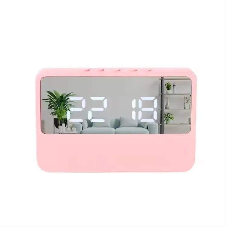 Design Best New Style Dual Powered for Bedroom Office Table Large Display Electronic Digital LED Mirror Alarm Clock