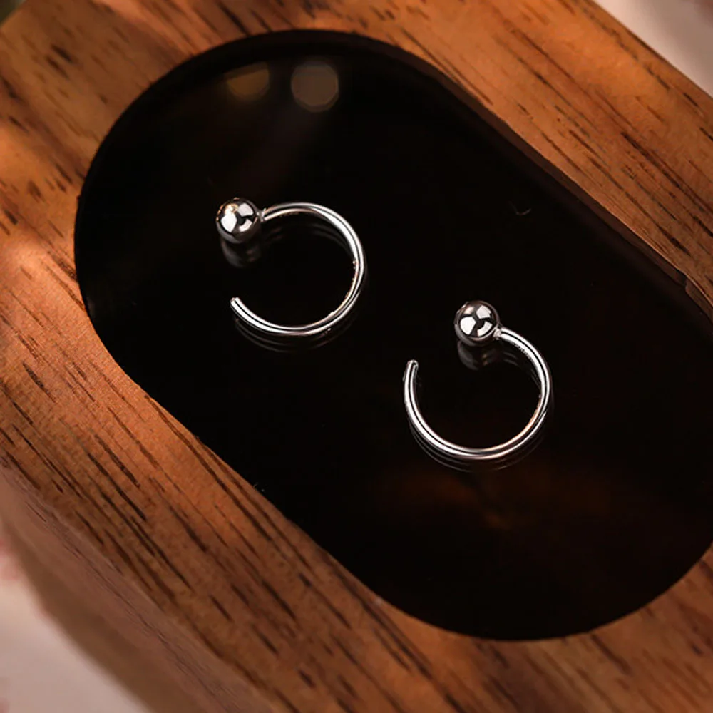 Simple Solid S999 Sterling Silver Stud Earrings for Women Jewelry