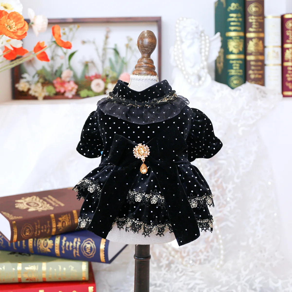 dillards formal black dress Dachshund Dog Clothes Leather Chiffon Dress Punk girl main image 1