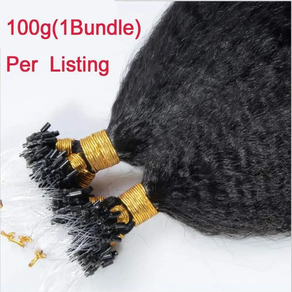 Kinky Straight Micro Loop Human Hair Extension Brazilian Remy Hair Microlink Micro Beads Ring Hair Coarse Yaki 100g 100strands_voghion.com