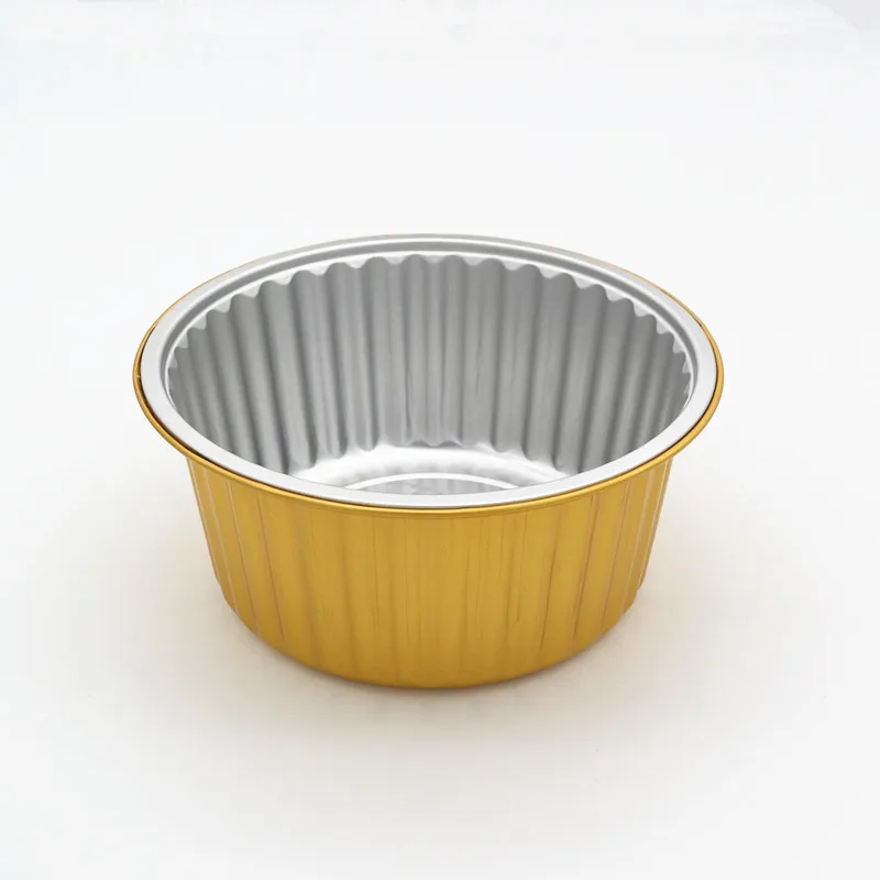 Drop Shipping Oven Safe Tin Food Packaging Tray Set Folding Edge Round Bowl 1370ml Deep Gold Round Foil Pans with Cover