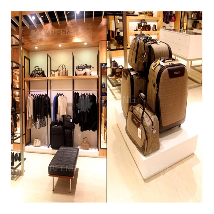 Présentoir de sacs à main de luxe Vitrine durable de sacs à main en bois  avec éclairage LED pour utilisation en magasin