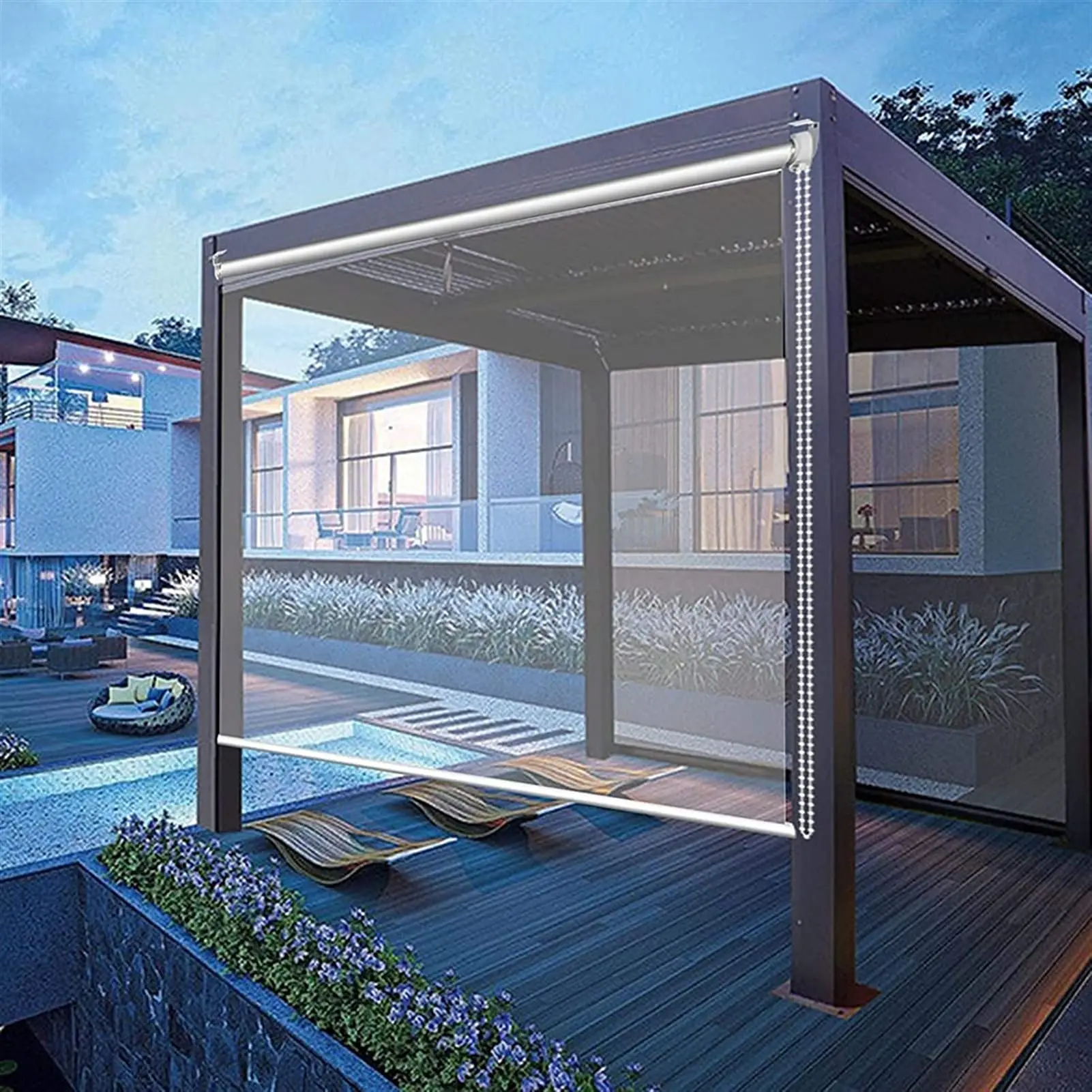 Windproof Transparent PVC clear Outdoor Roller Blinds Roller Shades for Pergola Garage Terrace