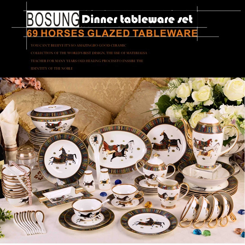 Luxurious Royal Horse Bone China Ceramic Teacup and Dinnerware Set