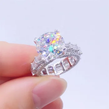 Custom 7.65g luxury 5ctw big lab diamond 18k solid white gold moissanite engagement ring