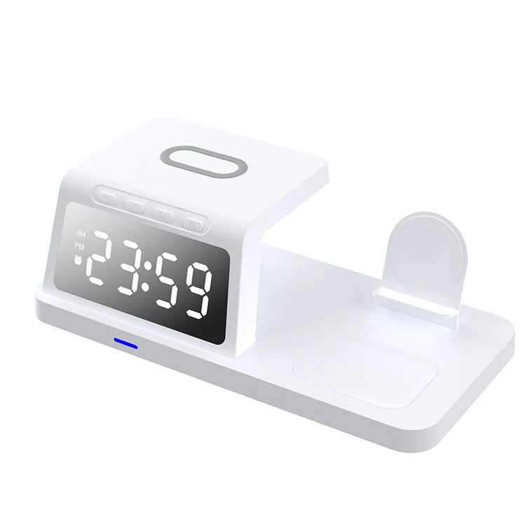 New Products 3in1 Wireless Charger with Alarm Clock HT-506 15W Fast Charging Station for iphone Iwatch Earphone Charger