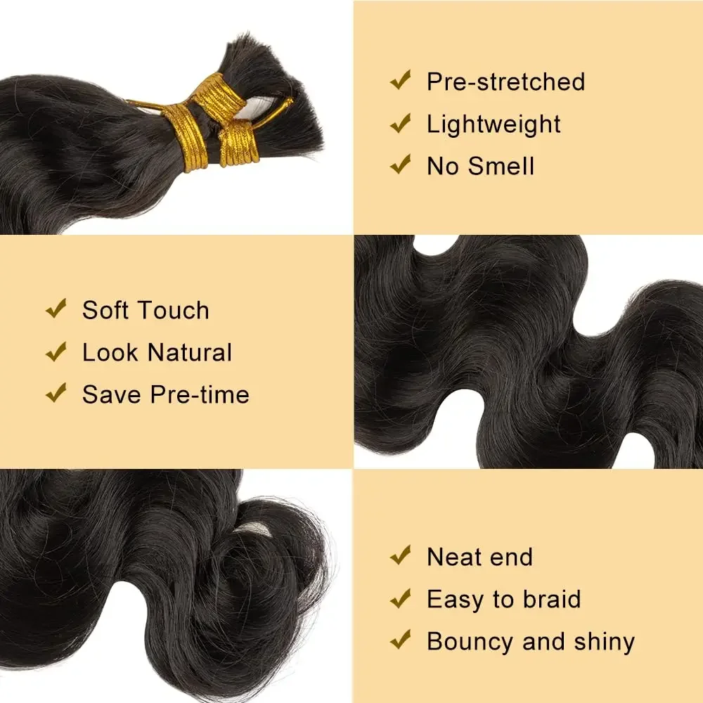 Body Wave Ανθρώπινη τρίχα όγκου για πλέξιμο βραζιλιάνικο Remy χωρίς υφάδι φυσική μαύρη πραγματική επέκταση ανθρώπινης τρίχας 16 ιντσών_voghion.com