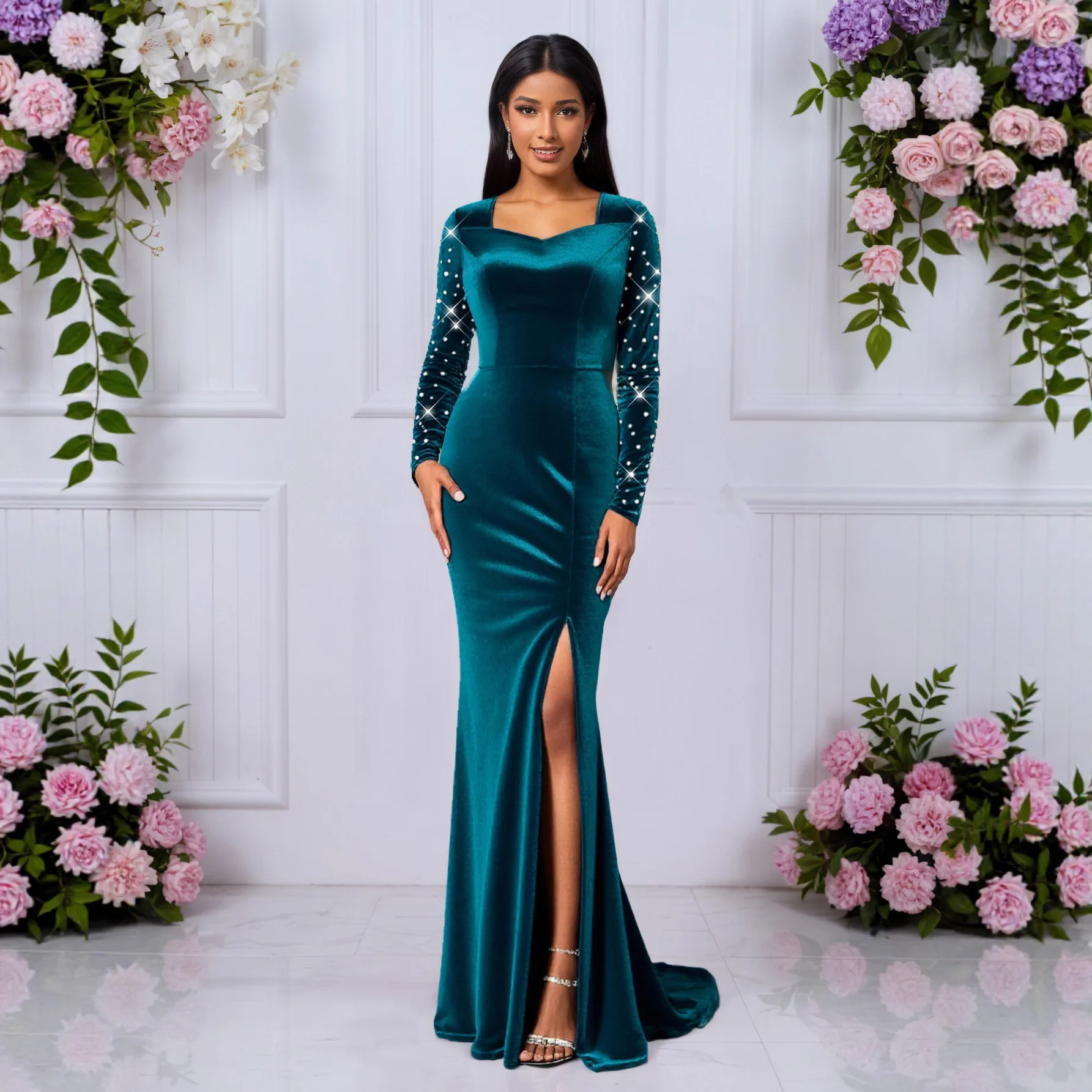 spandex maxi dress SHEER CHIFFON IN BEIGE Princess Sofia/Gallery | Sofia Launchdate:2025-09-11 wicking and quick Color:New Olive