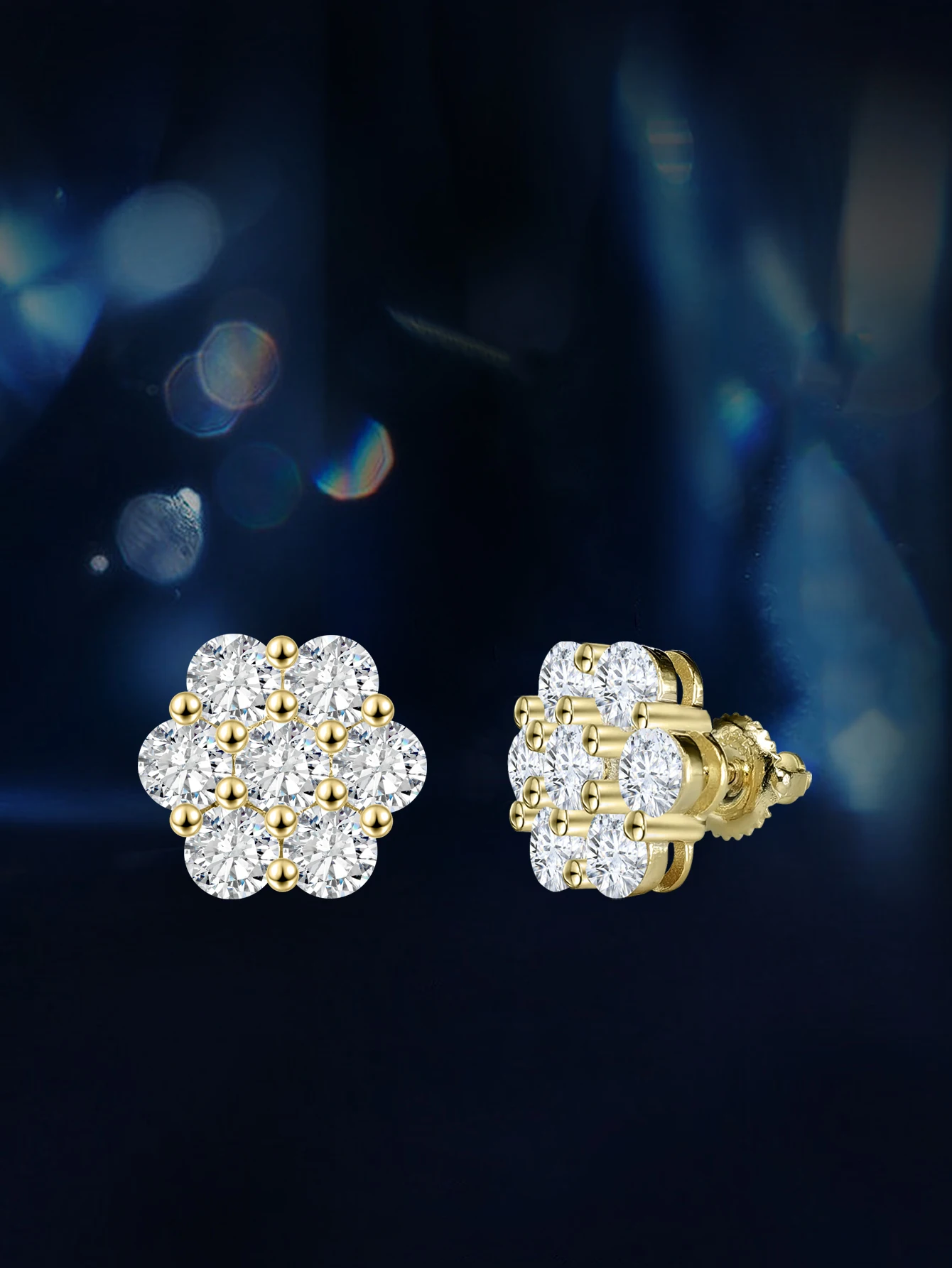 Orecchini a lobo fiore in argento 925 con moissanite per uomo_voghion.com
