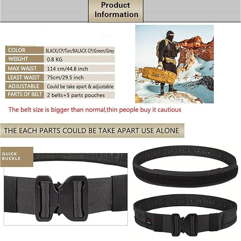 High Density Material Multi Function Tactical Belt with Quick Release Accessory Pouches Duty Belt for Men Modular Equipment