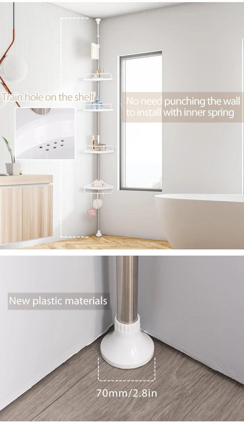 4 Layer Bathroom Bathtub Telescopic Corner Shower Caddy Revolving Storage Rack Triangular Fan