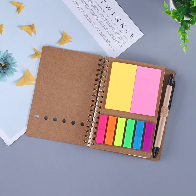 Combination Of Notepad With Notebook Coil Laptop Advertising Business Kraft Paper Notebook Creative Convenience Note Combination