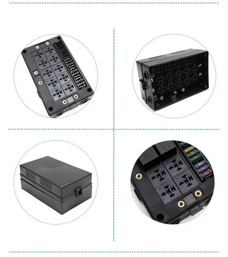 Waterproof Automotive Fuse Holder with 10 Relays and 15 Way Blade Fuses for 40A Current Protection