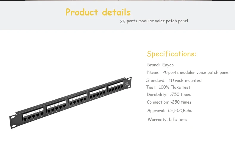 Leading Technology 6P4C RJ11 UTP Modular Type Telephone Voice 25 Ports Cat3 Rack Mount Patch Panel for Cabinet