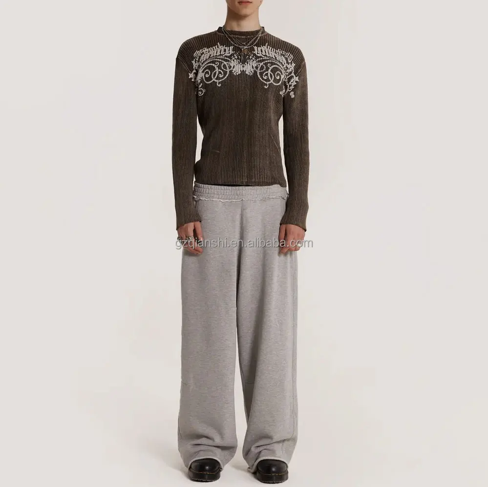 Custom Streetwear French Terry Stacked Sweat Pant Cotton Grey