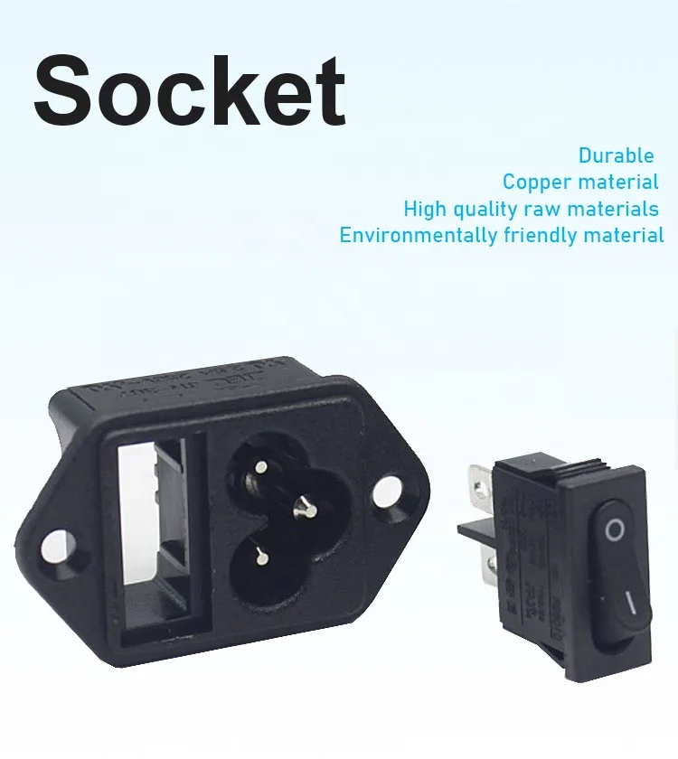 250V AC Power Socket IEC320 C6 3 Pin AC Socket with on OFF 2PIN Rocker Switch IEC AC Connector Outlet