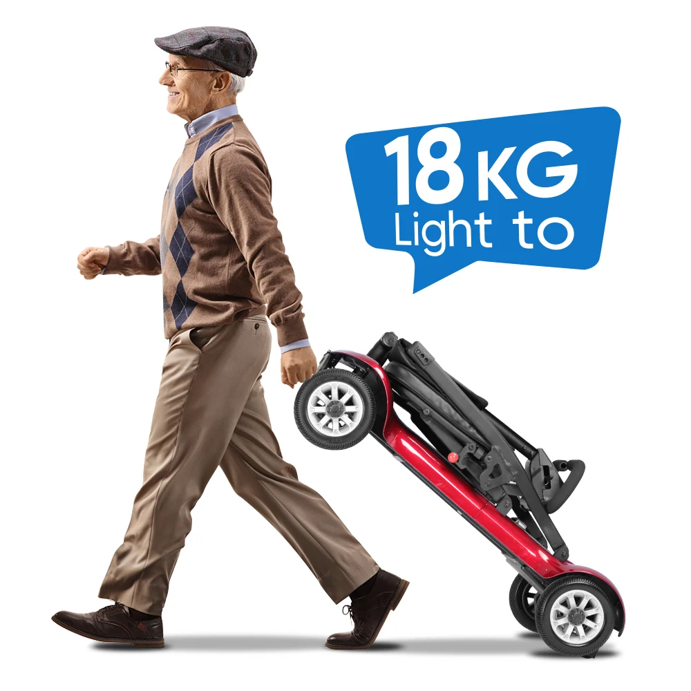 Compact Foldable Lightweight 4 Wheel Mobility Scooter Brushless Ultra Light Weight Travel Portable Electric Scooter for Disabled