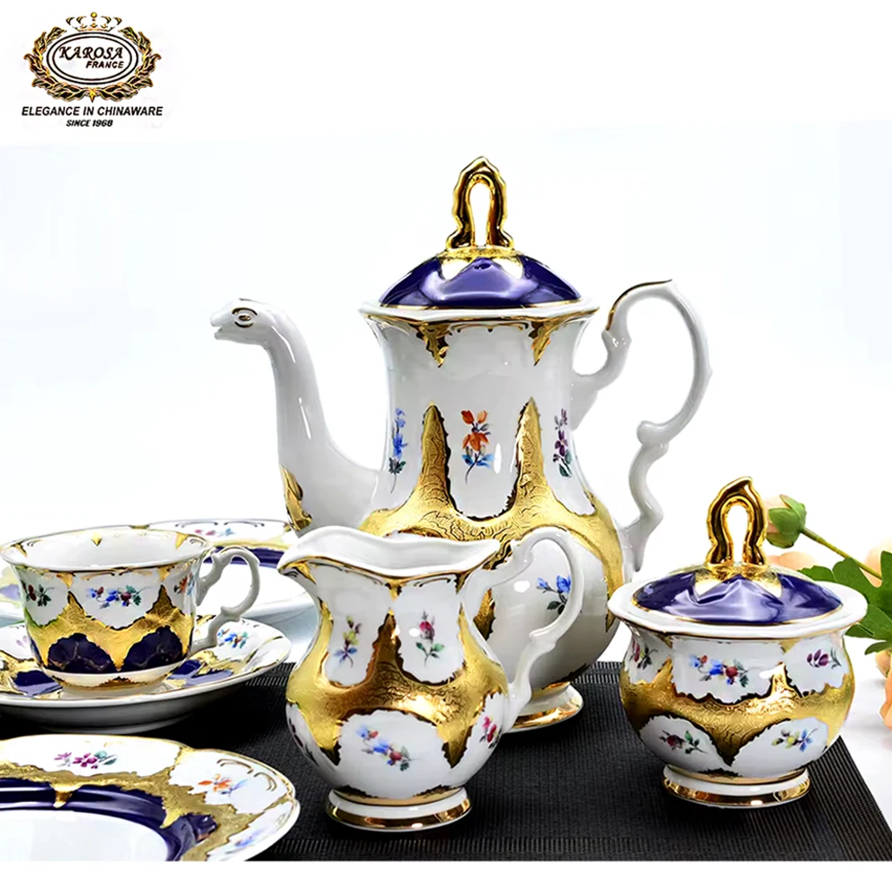 17pcs Elegant Porcelain Embossed Gold Vintage Coffee Cup Luxury Afternoon Tea Gift Sets