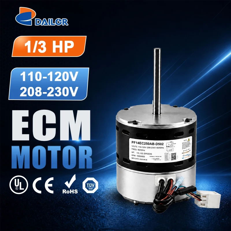 1/3HP 110-120V/208-230V 1075RPM Replacement ECM X-13 6103E 5522ET 5532ET 5542ET CW/CCW Reversible HVAC Furnace Blower EC Motor