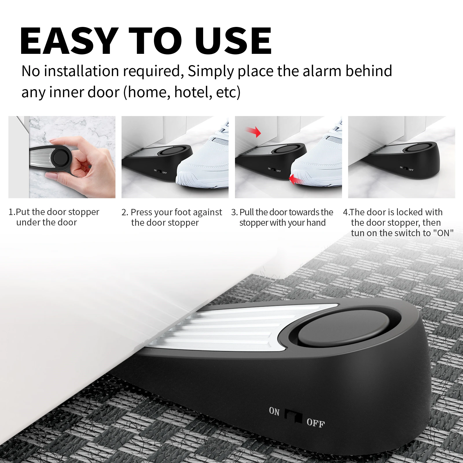 Oriteck New Design 130db Siren Antitheft Vibration Door Stopper Alarm