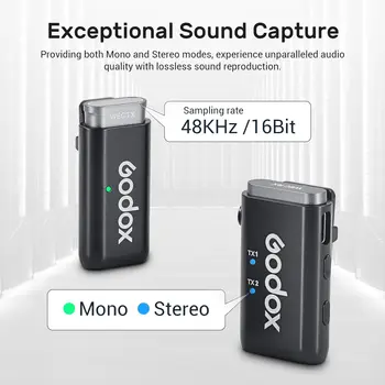 GODOX WEC Kit2 Dual Channel 2.4G Wireless Mic 200m(656ft.) Range Noise Wireless Lavalier Microphone detail image