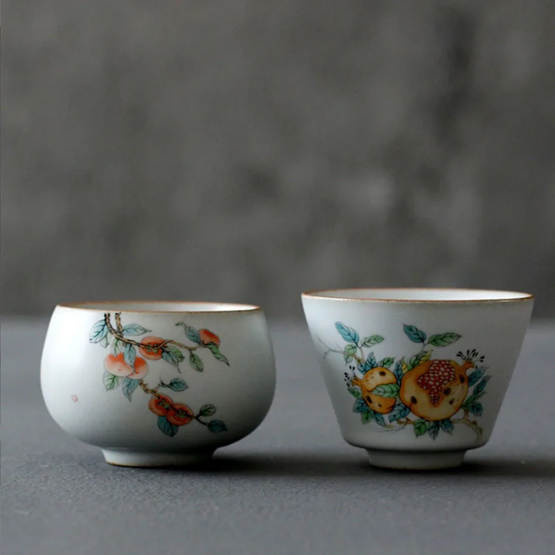 product japandi style kung fu tea bowl retro tasting cup persimmon glaze crackle ceramic personal cup for tea masters-5