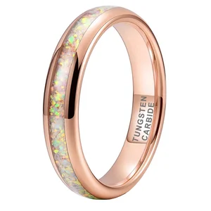 Coolstyle Jewelry 4mm Wholesale Rose Gold Tungsten Finger Ring for Women Men Genuine Opal Inlay Fashion Engagement Wedding Band