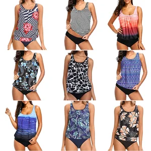 Custom 2026 New Tends Sexy Print Two Piece Bikini Beachwear V Neck Swimsuit Women Conservative Swimwear Tankini