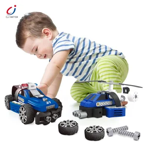 Friction Powered 2 In1 Kids DIY Inertial Sliding Police Helicopter Car City Police Truck Car Toys Sets With Lights and Music