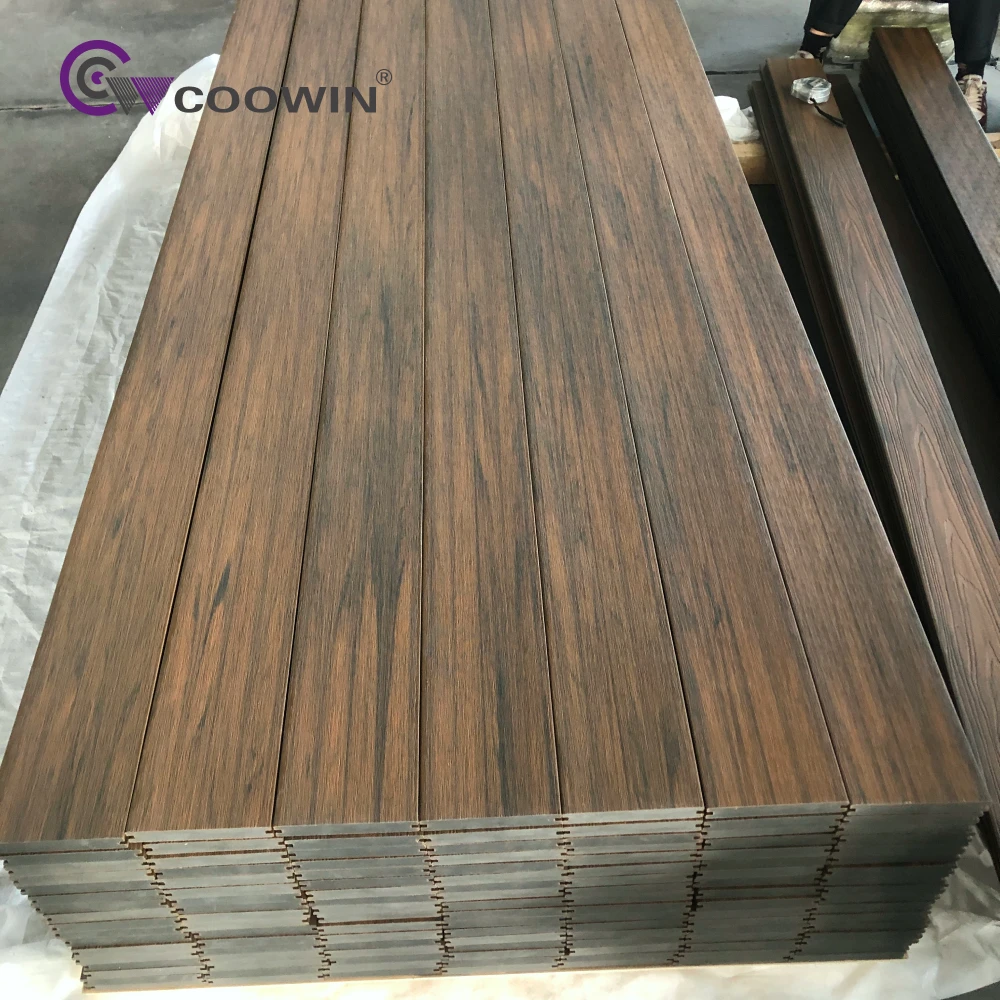 European Style Wood Plastic Composite 3D Embossing Deck Flooring Outdoor Teak Pvc Decking Garden Park Indoor Use Brushed