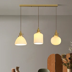 Modern Vintage Industrial Lamp White Ceramic Lampshade Hanging Pendant Lighting Fixture Iron Kitchen Chandelier Pendant Light
