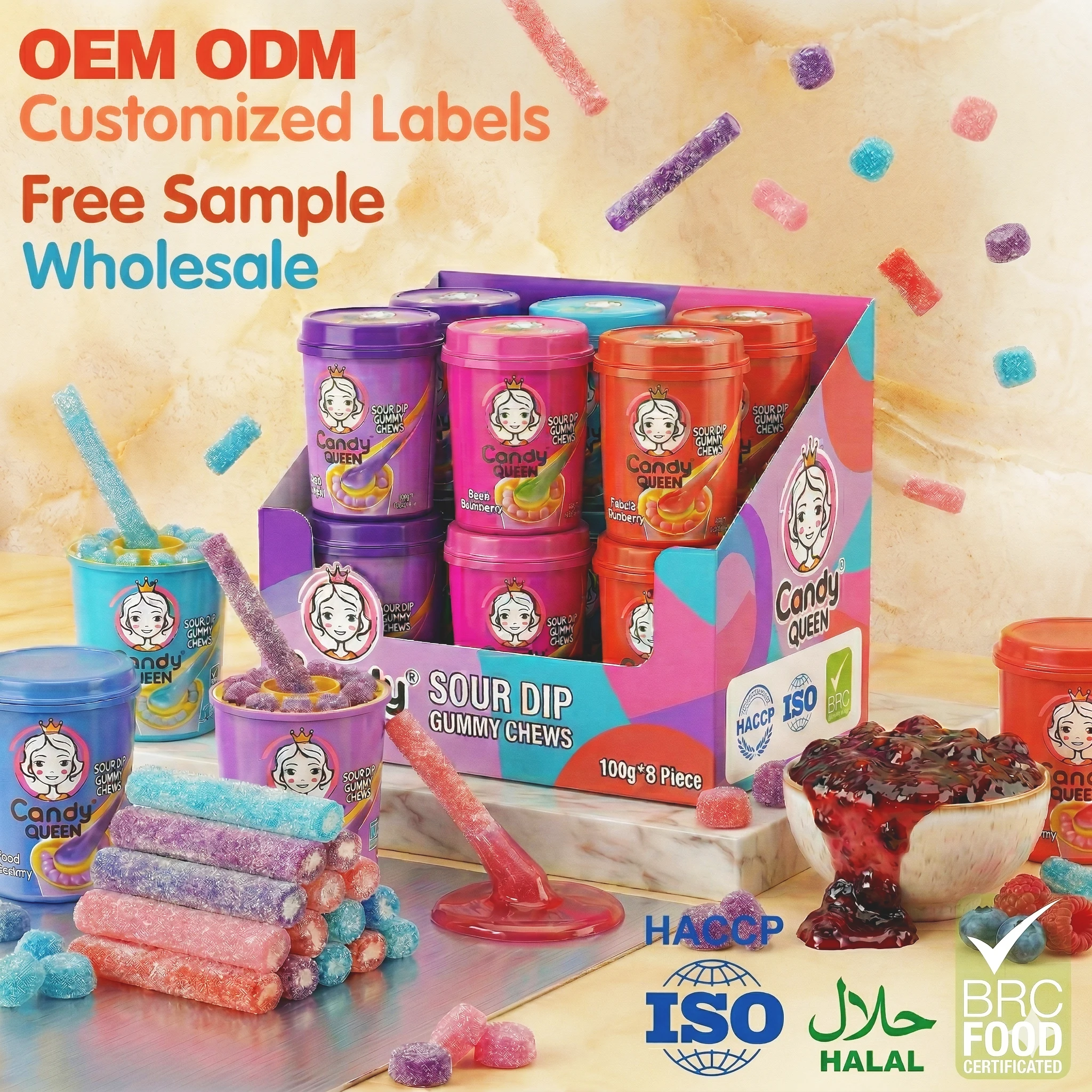 Kosher Certificate Fruit Jam Sour Dipper Gummies Candy