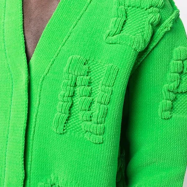 Men Sweater Custom Cardigan Sweater Green Knit Embossing Cardigan Sweater