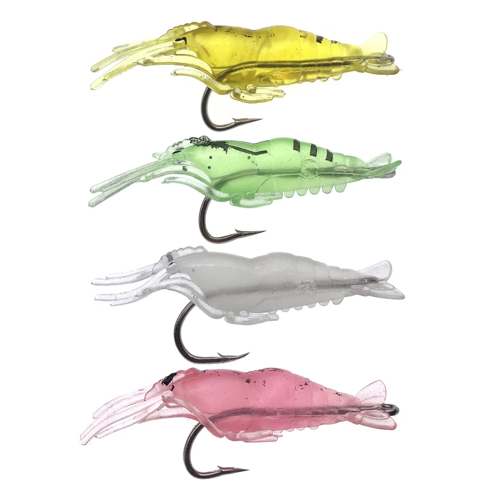 athentics fishing lures Freshwater Artificial Soft Plastic Fishing Lure Small 4cm Glow-in-the-Dark  Authentic PVC Soft Prawn Shrimp Lure for Bass Perch