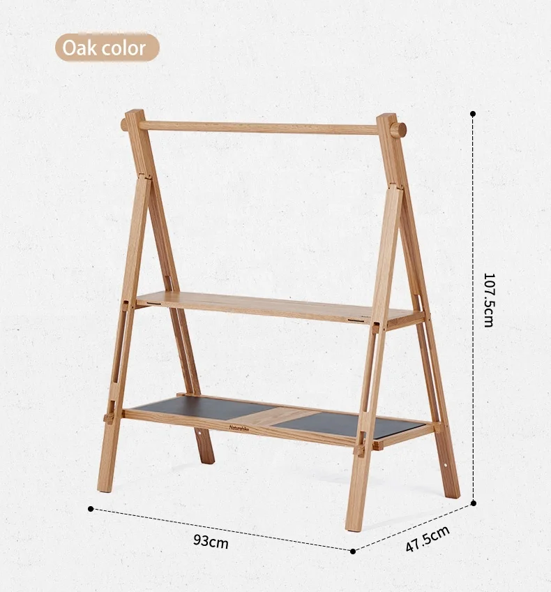 Naturehike Utemøbler Tre Folding Rack Display Stående multifunksjonell massivtrehylle