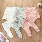 Clothing Customized Baby Rompers Unisex Toddler 2Pcs Cotton Solid Clothes Sets Long Sleeve Baby Bodysuits Baby Clothing Sets