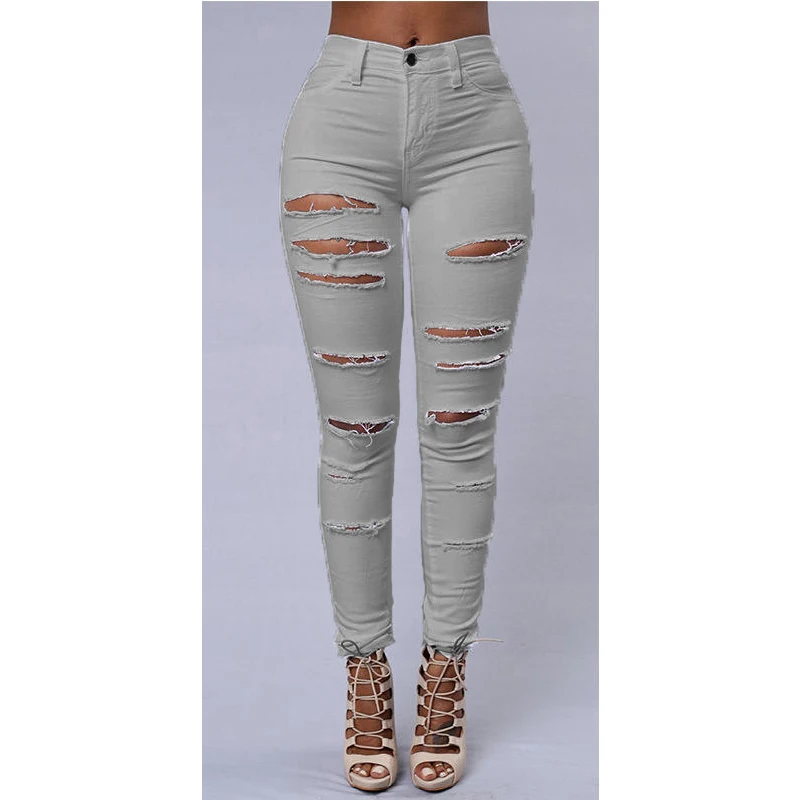 Personality Womens Jeans Comfortable Stretch Pants Female Elastic Ripped Trousers Skinny Pencil Pants Streetwear Jeans factory